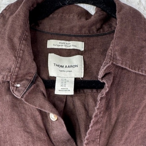 Thom Aaron Short Sleeve Button Down Shirt Brown 100% Linen Flax Men's Size M - Picture 3 of 6